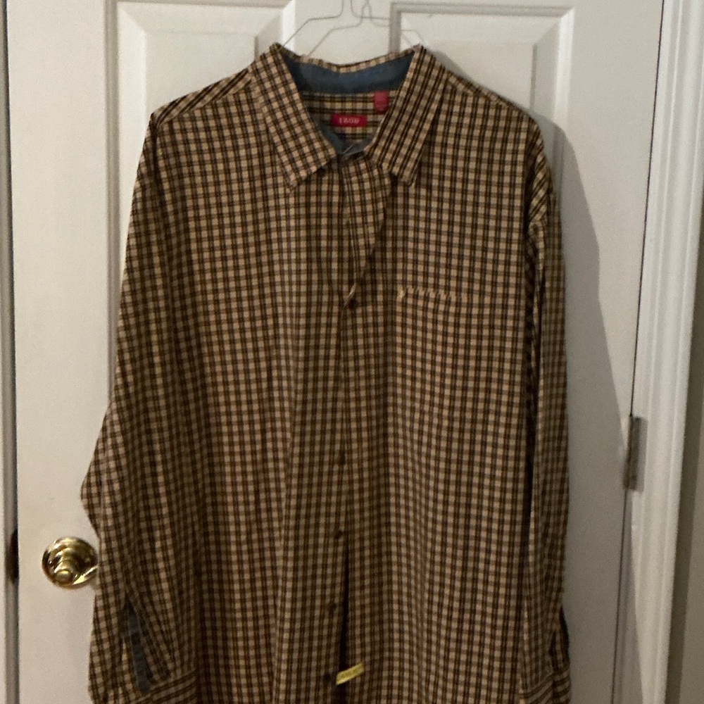 Izod Men's Plaid Button Down Shirt - Black, Cream, and Red